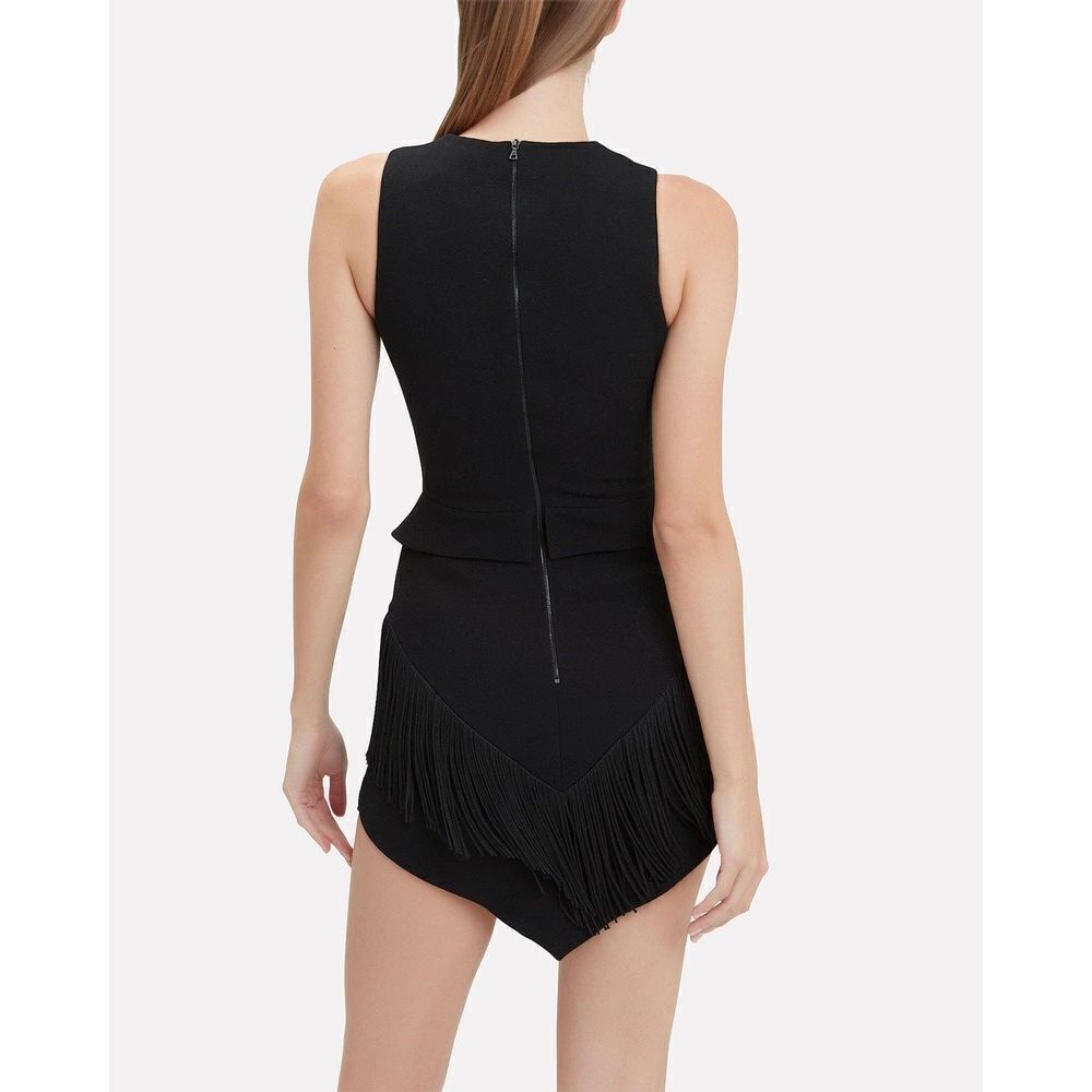 David Koma Black Fringe Trim Triangle Sleeveless Mini Cocktail Dress Size 6 - Picture 3 of 16
